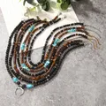 Natural Chip Gravel Lava Turquoise Tiger Eye Stone Beaded Necklace For Men Vintage Stainless Steel