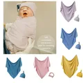 Newborn Swaddle Blanket And Hat Set Boys Girls Jersey Knit Baby Swaddle Wrap Photography Props