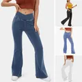 Pantaloni stile donna pantaloni in Denim svasato a vita alta da donna alla moda con Jeans Slim Fit