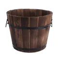 Rustic Wooden Barrels Bucket with Handle Flower Planter Pots Boxes Container Pail Patio Garden