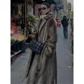 Women Solid Faux Fur Long Coats Lapel Trench Long Sleeve Thick Fluffy Coats Autumn Winter Chic Lady