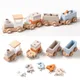 Wooden Birthday Train Toy Simulated Train Toy Model Baby Montessori Educational Toys Wooden Trolley