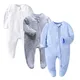 Newborn Footed Pajamas Zipper Girl and Boy Romper Long Sleeve Jumpsuit Cotton Solid White Fashion