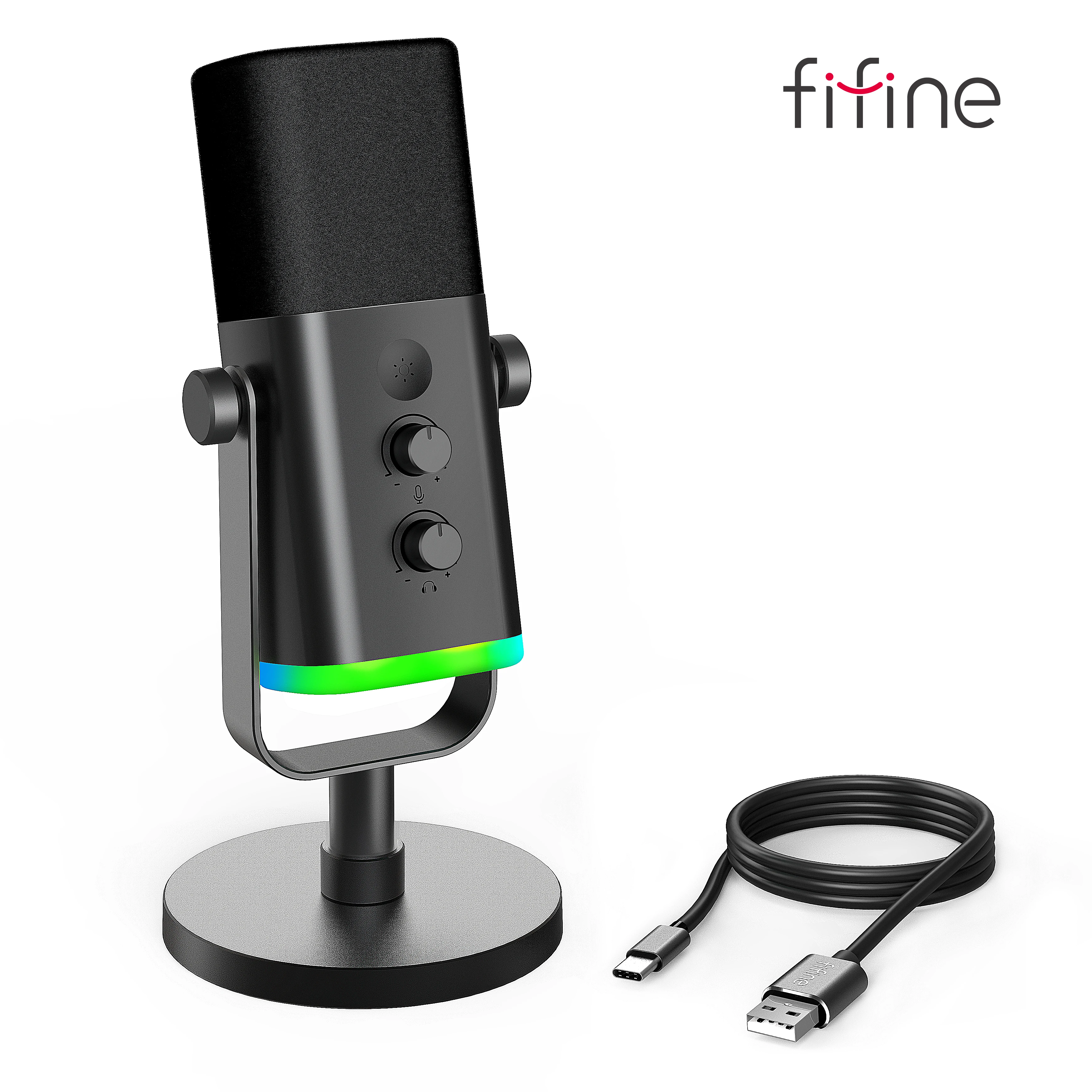 Microfono dinamico FIFINE USB/XLR con controllo RGB/jack per cuffie/muto, microfono per lo Streaming di registrazione di giochi per PC AmpliGame-AM8
