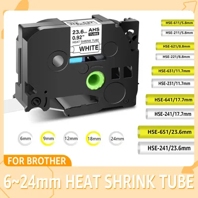 for Brother Heat Shrink Tube Tape HSe-231 HSe221 211 HSe631 HSe621 HSe611 241 251 Label Compatible for P-Touch Label Printers