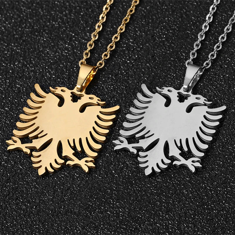Collana con ciondolo aquila albania alla moda per donna uomo, colore oro/argento, festa di fidanzamento, anniversario, gioielli in acciaio inossidabile
