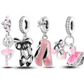 925 Sterling Silver Pink Ballet Shoes Skates Pendant Charms Fit Original Pandora Bracelet Necklace