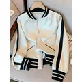 Fashion Satin Loose Baseball Jackets Coat For Women Autumn Streetwear Basic Coat Panelled Color