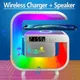 Wireless Charger Stand Pad Bluetooth Speaker Alarm Clock RGB Light Night Lamp Fast Charging Station
