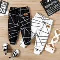 PatPat Baby Boy Leather Patch Design Geometric Print Pants Soft and Comfortable Perfect for Outings