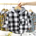 Children Shirts Girls and Boys Hooded Shirts Kids Combed Cotton Plaid Tops Spring and Autumn