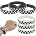 6pcs Racing Rubber Bracelets Black and White Checkered Silicone Bracelets Racing Rubber Wristbands