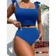 2024 Solid High Waist Bikini Women's Brazilian Swimsuit Sexy Green Tie Up Strap Ribbed Push Up