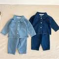 Children's suit spring and autumn boys and girls long-sleeved denim shirt jacket trousers two-piece