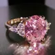 Pink Zircon Big Oval Stone Ring Female Shining Crystal Engagement Rings For Women Vintage Rose Gold