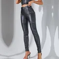 Shascullfites Melody Woman Faux Leather Pants Female Glossy Zipper Folds Hip-lift Leggings