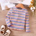 Girls' Autumn New Round Neck Stripe Multi color Long Sleeve Top