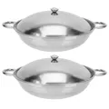 2 Pcs Sauce Pan Chinese Cooking Wok Small Pot Lid Stainless Steel Frying Noodles Cooker Work