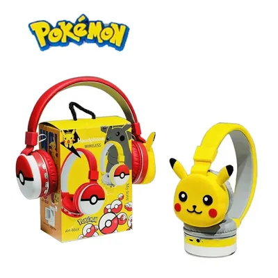 Pokemon Pikachu Bluetooth Headphone Wireless Headsets Anime Cartoon Stereo Headset Earphone With Mic Hottie Christmas Gift