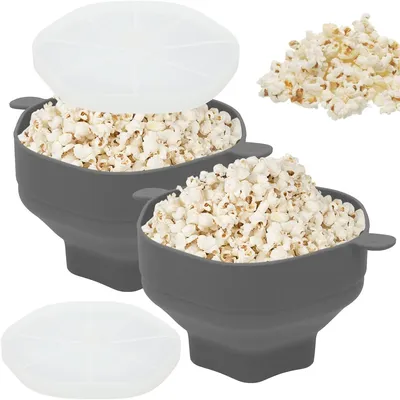Silicone Popcorn Bowl Microwave Oven Popcorn Maker with Lid Folding Popper Collapsible Family Bucket Holder Kitchen Baking Tools
