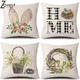 Rabbit Ear Flower Throw Pillow Covers Easter Day Decor Black Plaid Home Letter Linen Pillow Case