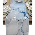 Blue Grey Marble Linen Table Runners Holiday Farmhouse Decor Modern Kitchen Dining Rectangle Table