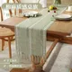 Sage Green Cotton Linen Table Runner Farmhouse Macrame Table Runners for Dining Table Decor