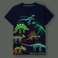 1-6Y Cartoon Dinosaur Luminous Print Baby Boys T Shirt Summer Infant Boy T-Shirts Short Sleeves Kids