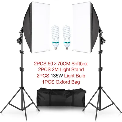 50*70cm Softbox Photography Lighting Kit Photo Studio Single Lamp Holder Continuous Lighting With 2pcs Bulbs Photo Accessories