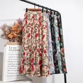 Croysier Skirts Womens 2021 High Waist Floral Print Mid Calf Long Pleated Skirt Women Summer Vintage