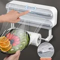 3in1 Plastic Wrap Dispenser Magnetic & Self adhesive Cling Film Dispenser Cutter Kitchen Tool