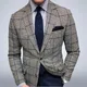 New Men's Slim Fit Plaid Suit Jacket 2023 Autumn Winter Blazers Men Vintage Single-Breasted Long