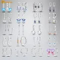 Volayer 925 Sterling Silver Earrings Puppy dog bone Butterfly Meteors White Square Aquamarine Hoop