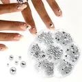 3D Semi-Round Steel Bead Nail Charms Metal Silver Round Pearl Balls Y2K Nail Charms Caviar