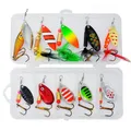 16 Pcs LURE Fishing Hooks Spinning Metal Rhinder Decoy Feather Trout Bass Salmon Lure Hand Cranks