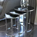Nesting Coffee Table for living room Silver 3 Pieces Mirrored Modern Style Stainless Best Quality