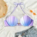 Bikini femminili con spalline Seashell Bikini Top Gradient Mermaid Swim Tops Push Up costume da