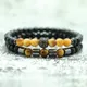 2pcs/Set Natural Stone Bracelets Men 100% Tiger Eye Beaded Braslet Match Disco Ball Black Zirconia