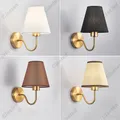 110V/220V Wall Lamp with LED E27 Bulb Fabric Lampshade Wall Sconces for Hotel Bedroom Bedside Living