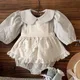 7059 Baby Clothes Girl's Bodysuit Or Strap Dress 2023 Autumn New Doll Collar Striped One Piece