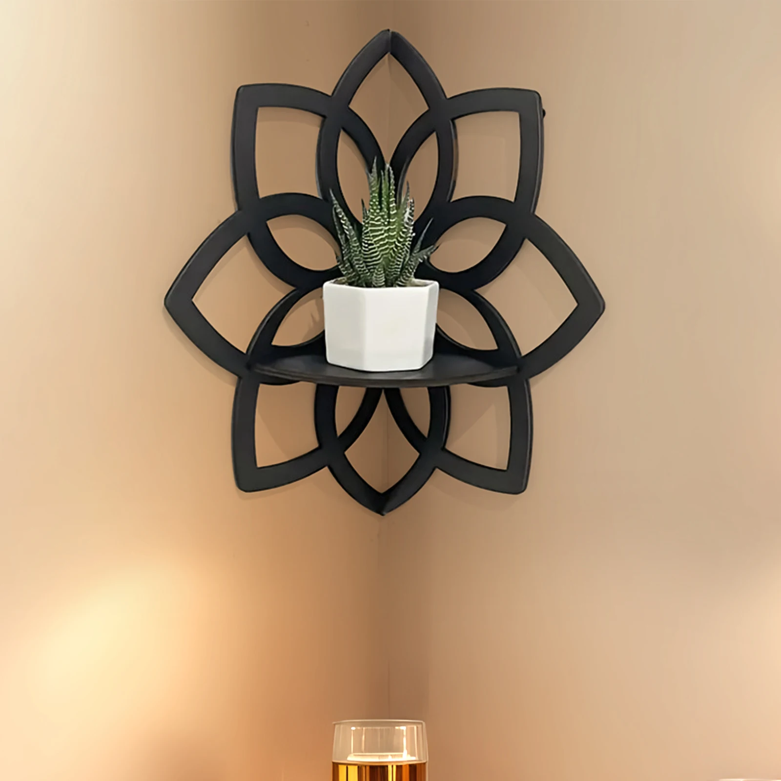 Scaffale angolare a forma di fiore Scaffali galleggianti in legno per la cucina di casa Decorazioni per il soggiorno Scaffali da parete Boho Scaffale di stoccaggio in stile moderno