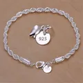 New High quality Silver Color 4MM Women Men chain Male Twisted Rope Bracelets Fashion Silver Jewelry