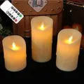 Pack of 3 Remote Control Moving Wick LED Decorative Candles Battery Dancing Wedding Pillar Candles