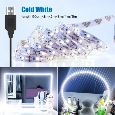 DC5V LED Makeup Mirror Light Strip USB Dressing Table Lamp LED Tape Room Decoration Bedroom Vanity Lights 0.5M 1M 2M 3M 4M 5M