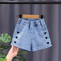 Girls Summer Jeans Heart Pattern Girls Short Jeans Newest Kid Jeans Casual Style Children Clothes 4