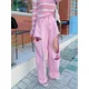 Long Jeans Pants Women Pink Hole Hollow Fashion Loose Ladies Jeans Trousers Wide Leg Casual Woman