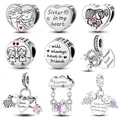 Silver Plated Sister In My Heart Friend Friendship Bead Charm Fit Pandora Bracelet Beads Color Women