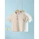Short Sleeve Polo Shirt for Children Casual Mandarin Collar Solid Color Cotton-Linen Blend Thin