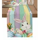 Easter Bunny Eggs Rabbit Spring Flowers Blue Streak Linen Table Runner Farmhouse Holiday Kitchen