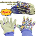 Medium Size - 2 Pairs Genuine Gardening Thorn Proof Ladies Leather Gloves Light Duty Working